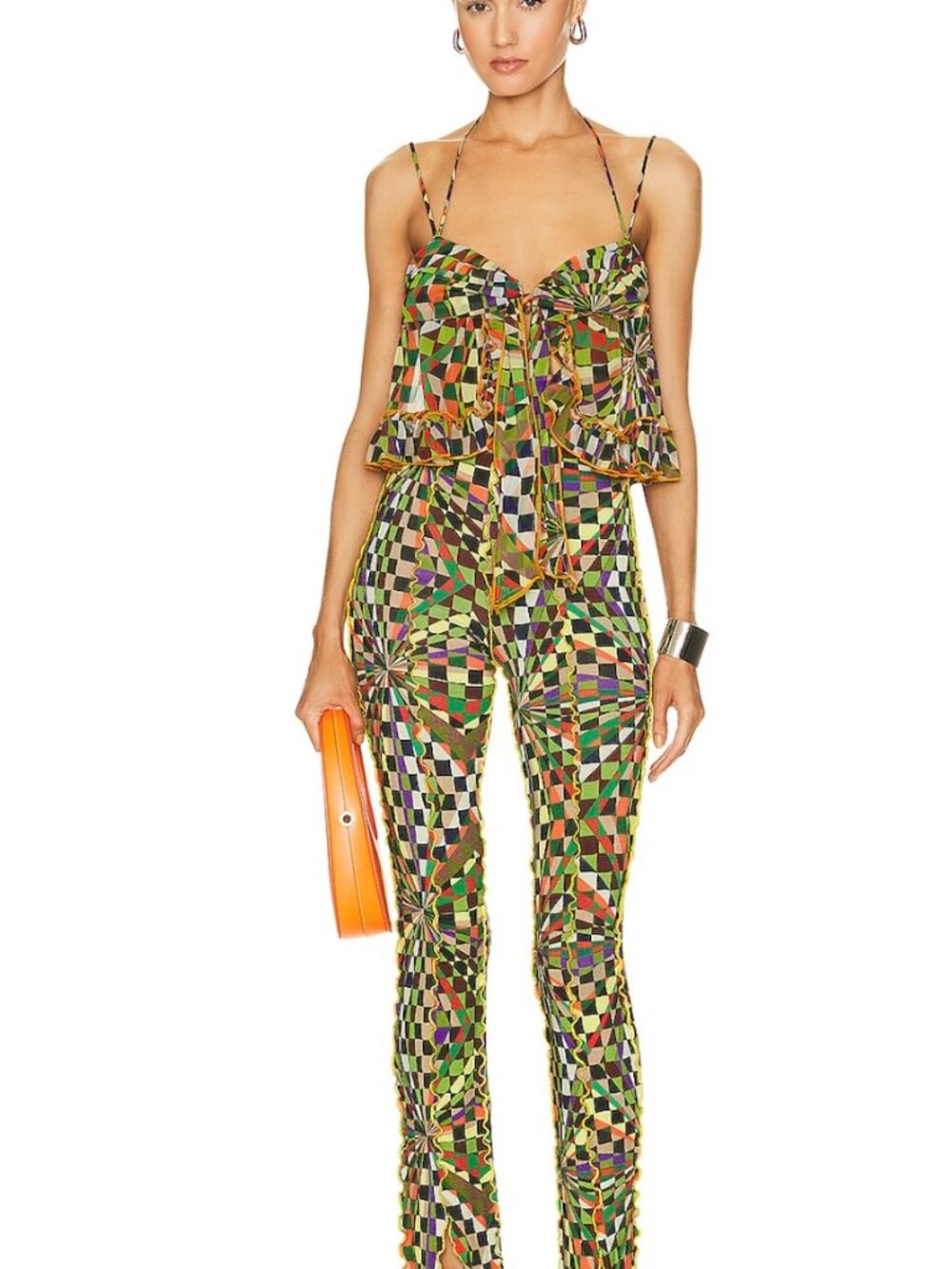 SIEDRÉS Geometric Print Cropped Top Y2K Abstract Cutout Tank